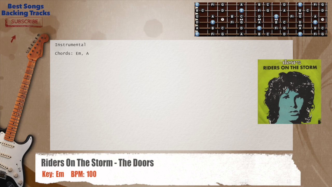 🎸 Riders On The Storm - The Doors Guitar Backing Track with chords and lyrics