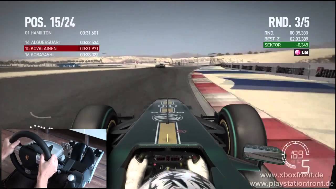 F1 2010 Bahrain Gameplay (PIP) with Fanatec Wheel (Directfeed) Xbox 360 PS3