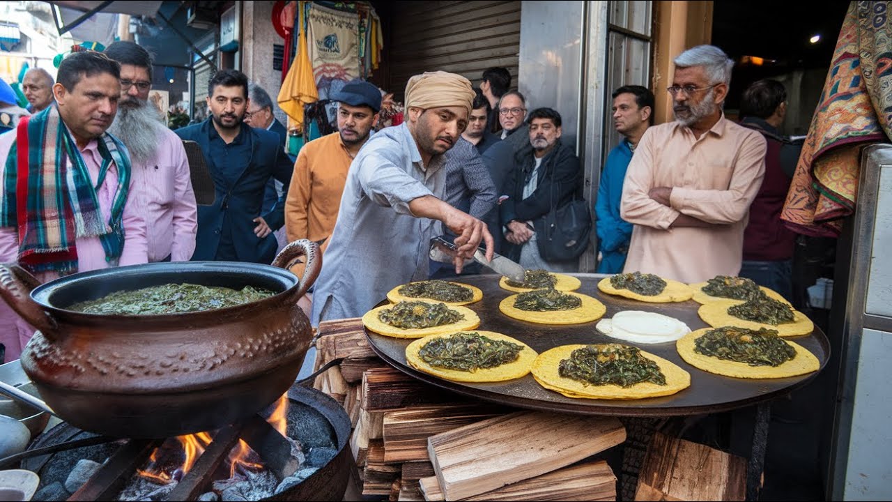 HARDWORKING MAN SELLING PARATHA'S ON THE ROADSIDE | MAKKI ROTI WITH DAHI SAAG - PAKISTAN STREET FOOD