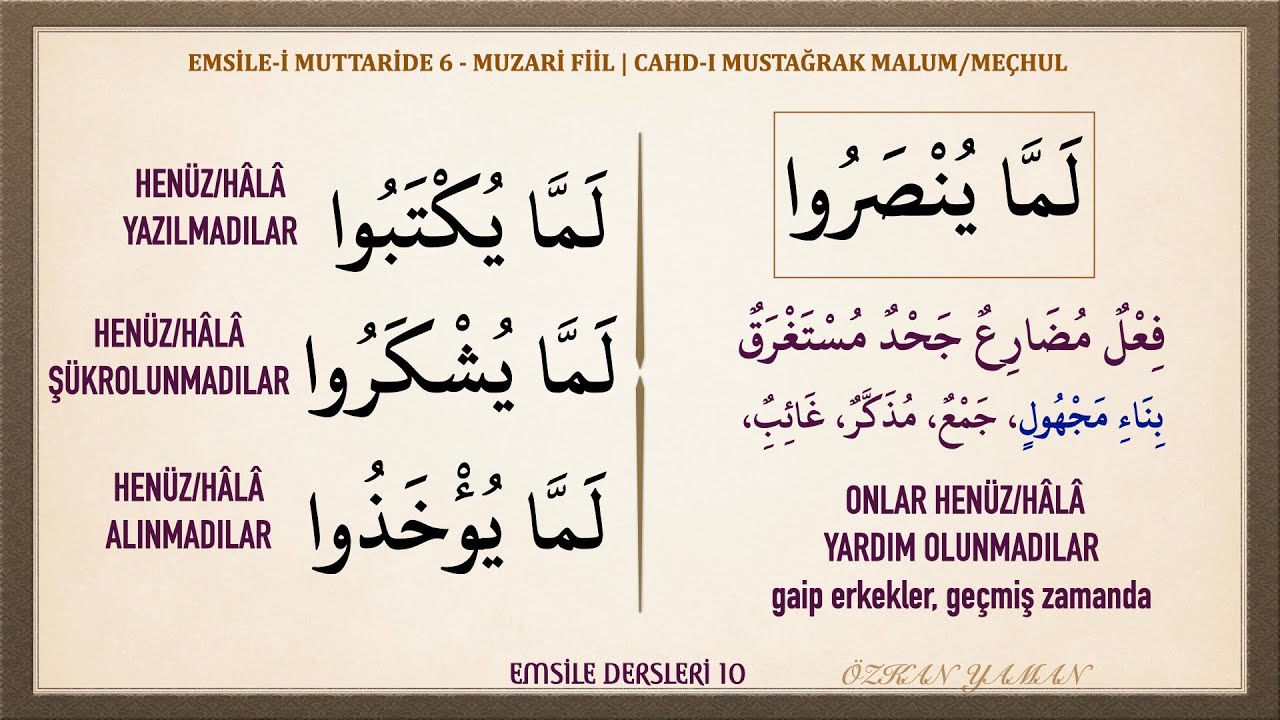 EMSİLE DERSLERİ 10 | EMSİLE-İ MUTTARİDE 6 (FİİL-İ MUZARİ CAHD-I MUSTAĞRAK MALUM/MEÇHUL)
