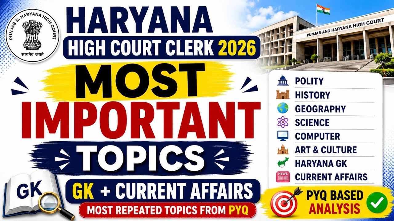 Haryana High Court Clerk 2026 | Most Important Topics (PYQ Based) | GK + Current Affairs