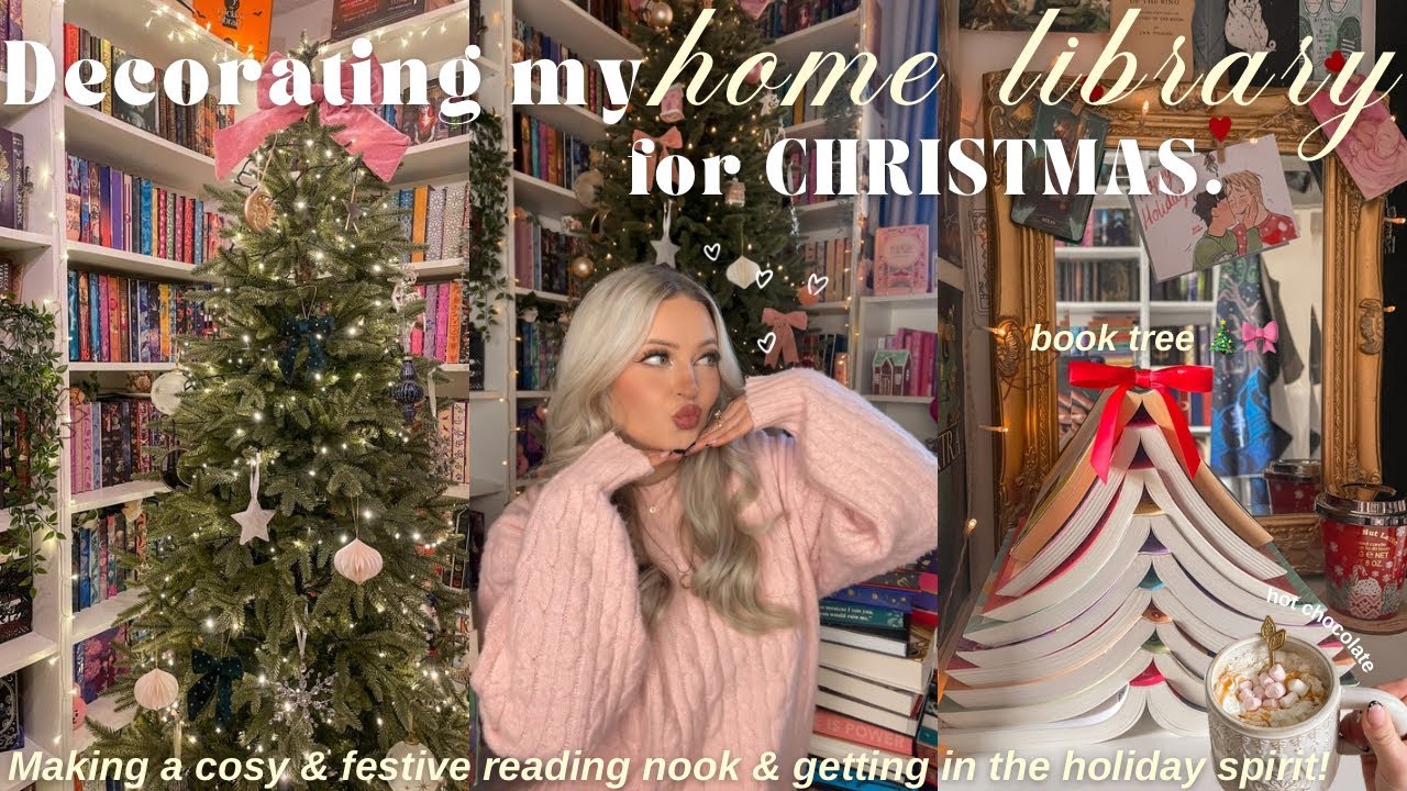 Decorating my home library for christmas & getting in the holiday spirit! 📖✨🎀🎄[bookmas]
