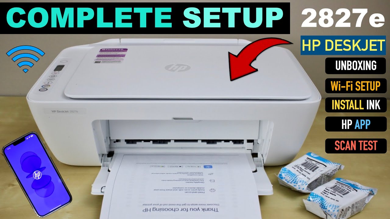 Настройка HP DeskJet 2827e, установка чернил, загрузка бумаги, настройка беспроводной сети, тест ...