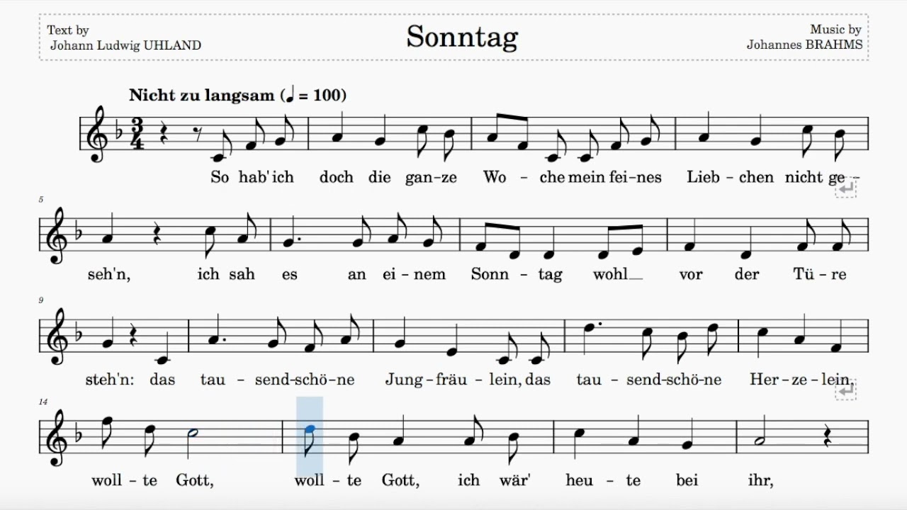 Sonntag (Brahms) | F Major | ABRSM Grade 6 & Trinity Grade 5 | 100 bpm | Sing-Along