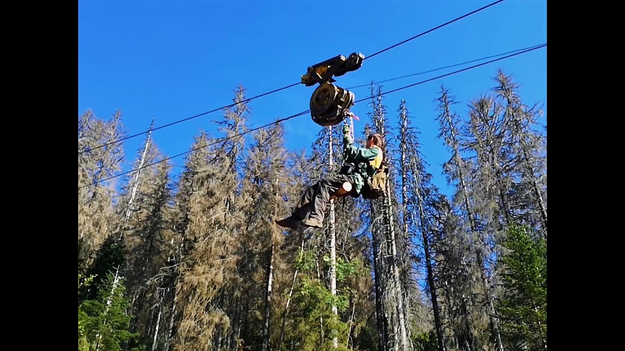 Tažba dreva🌲Lesnou lanovkou 400 metrov bez namahy
