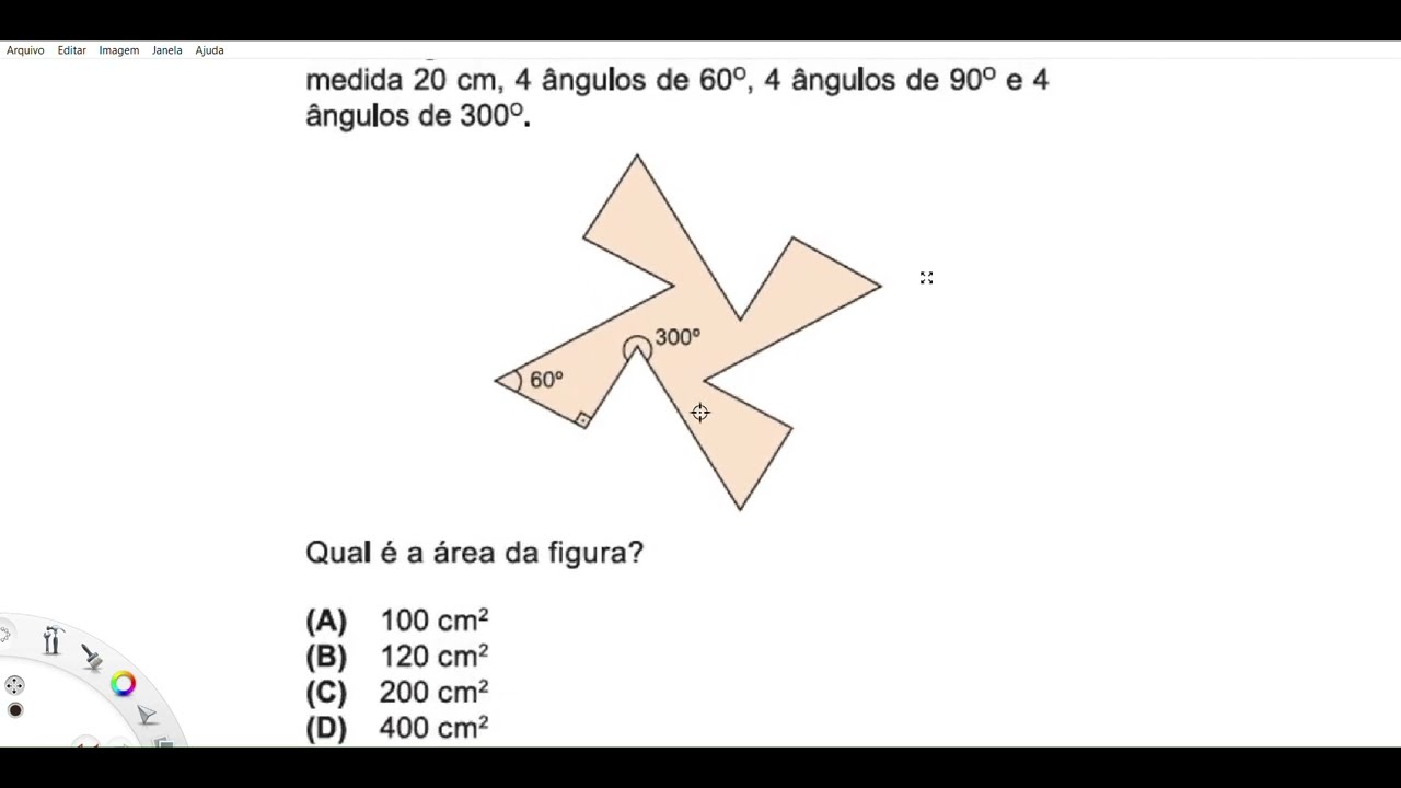 OBMEP 2023/ QUESTÃO 15/ NÍVEL 3. A figura tem 8 lados de medida 10 cm, 4 lados de medida 20 cm,...