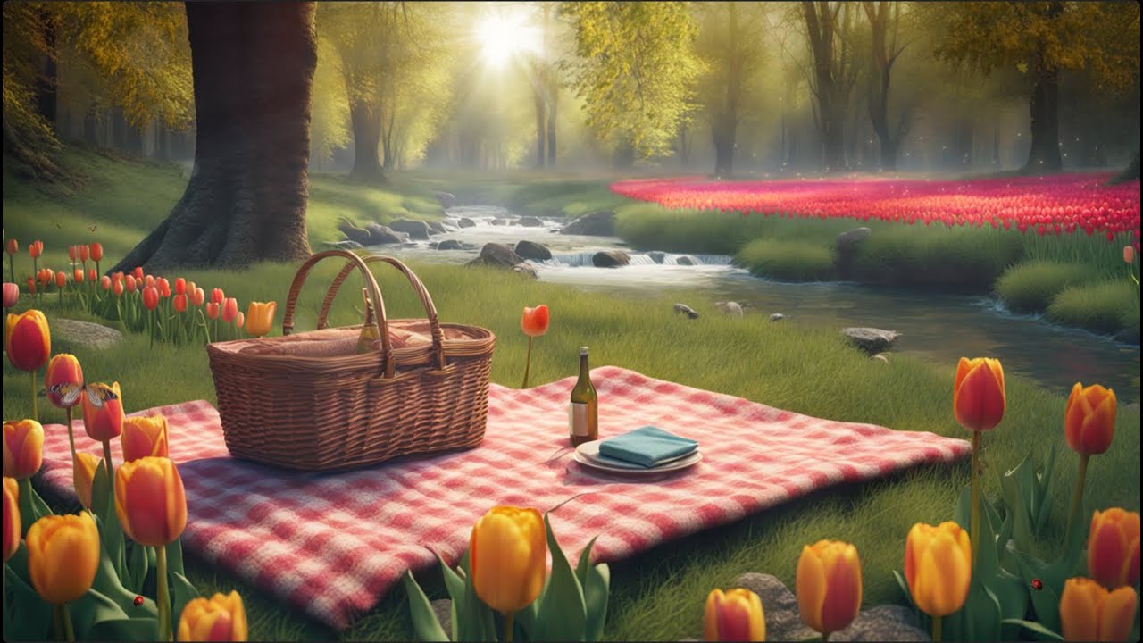 Relaxing Spring Picnic Ambience - Relax to Birdsongs & River Sounds for Relaxation, Focus, & Sleep