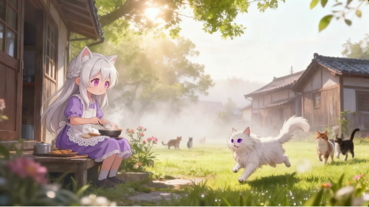 Cozy Cat Village 🌿🐱 | Morning Mist & Calm Energy for Focus and Coffee