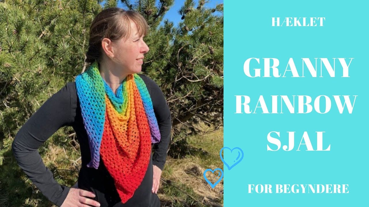 Rainbow sjal hæklet i Granny mønster - for begyndere