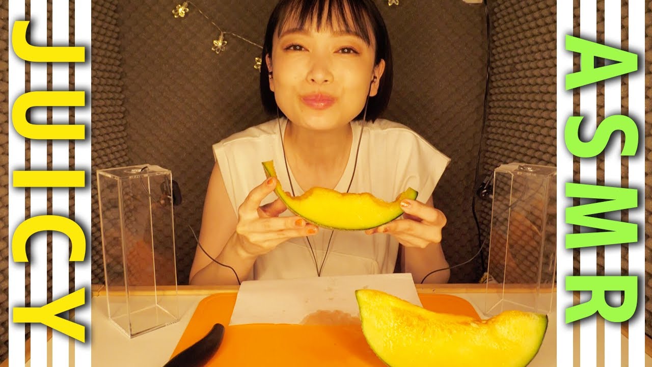 [ASMR,音フェチ]ジューシーすぎるメロンと梨を食べる[咀嚼音,Eating Sounds]