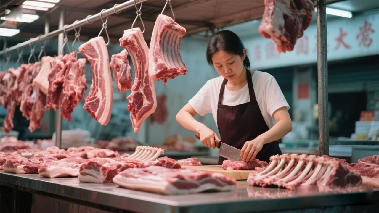 The process of cutting fresh pork, so relaxing.