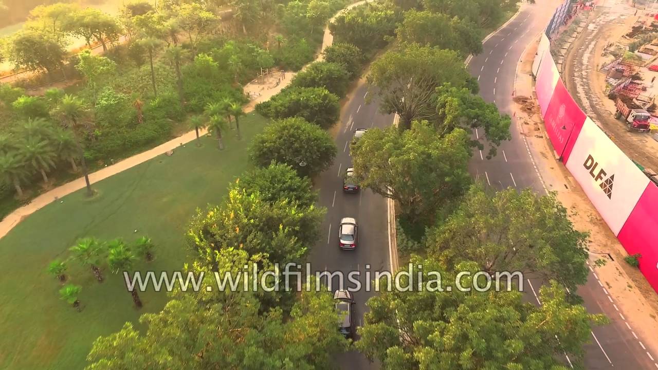 Construction of DLF's ultra luxury projects Camellias in Gurgaon: aerial footage