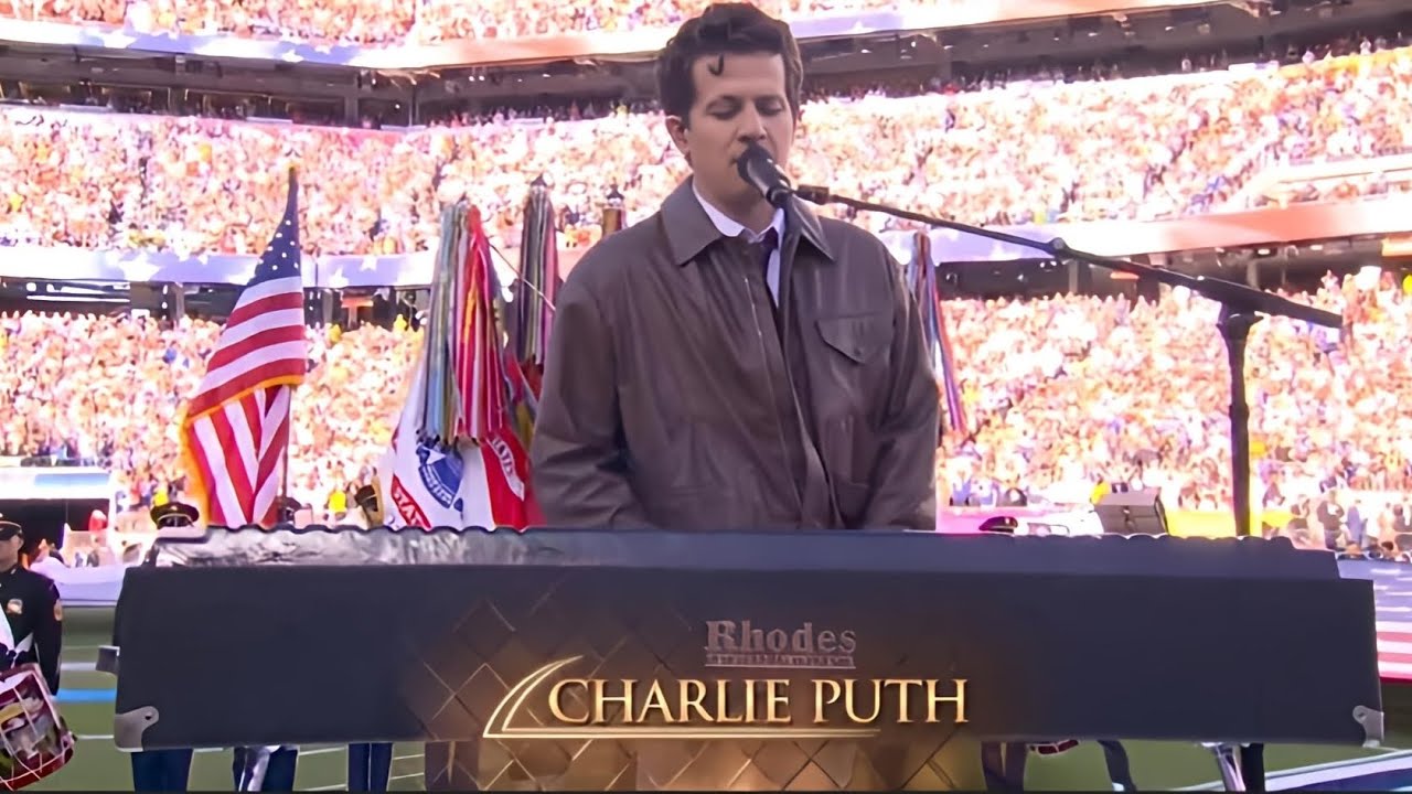 Charlie Puth performing the National Anthem at Super Bowl LX