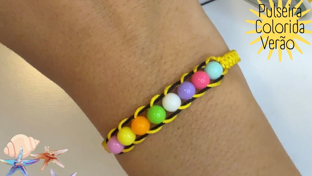 Como fazer PULSEIRA DE MACRAMÊ E MIÇANGAS colorida: Tendência Verão 2026!