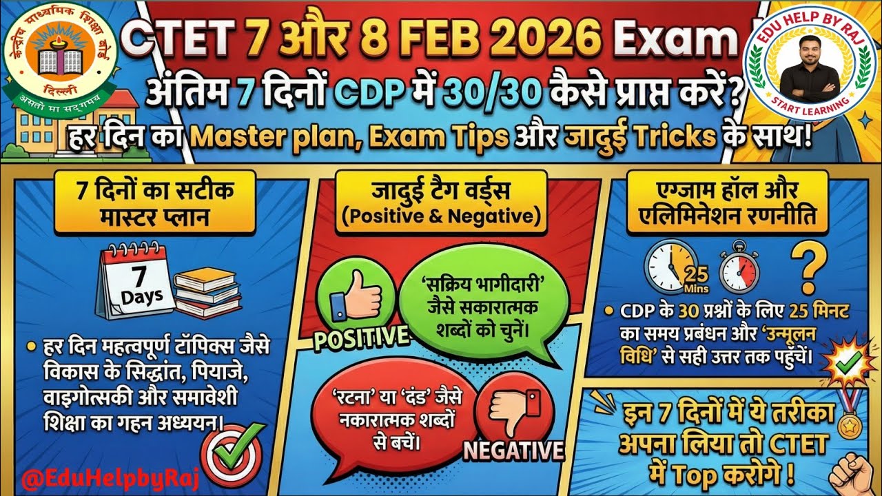 CTET फरवरी 2026 CDP अंतिम 7 दिनों में 30/30 कैसे प्राप्त करें? Exam Tips and जादुई Tricks #ctet2026