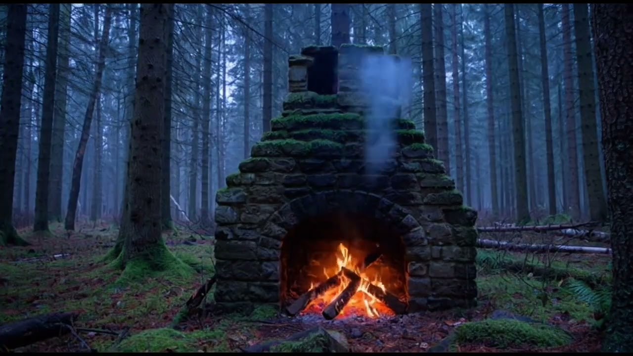 Forest Fireplace Ruins at Dusk 🔥🌲 Realistic ASMR | Crackling Fire & Woodland Ambience