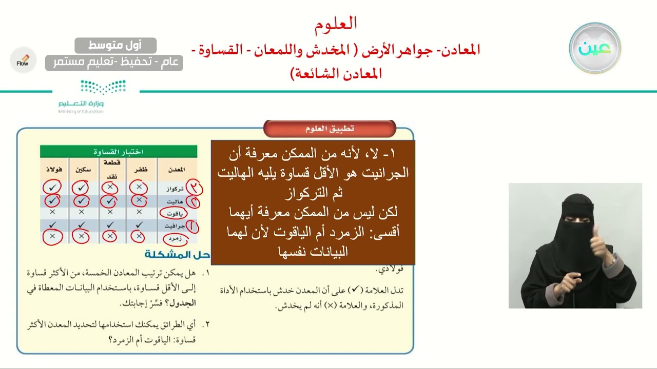 المعادن - جواهر الأرض(القساوة- المعادن الشائعة ) - العلوم - أول متوسط