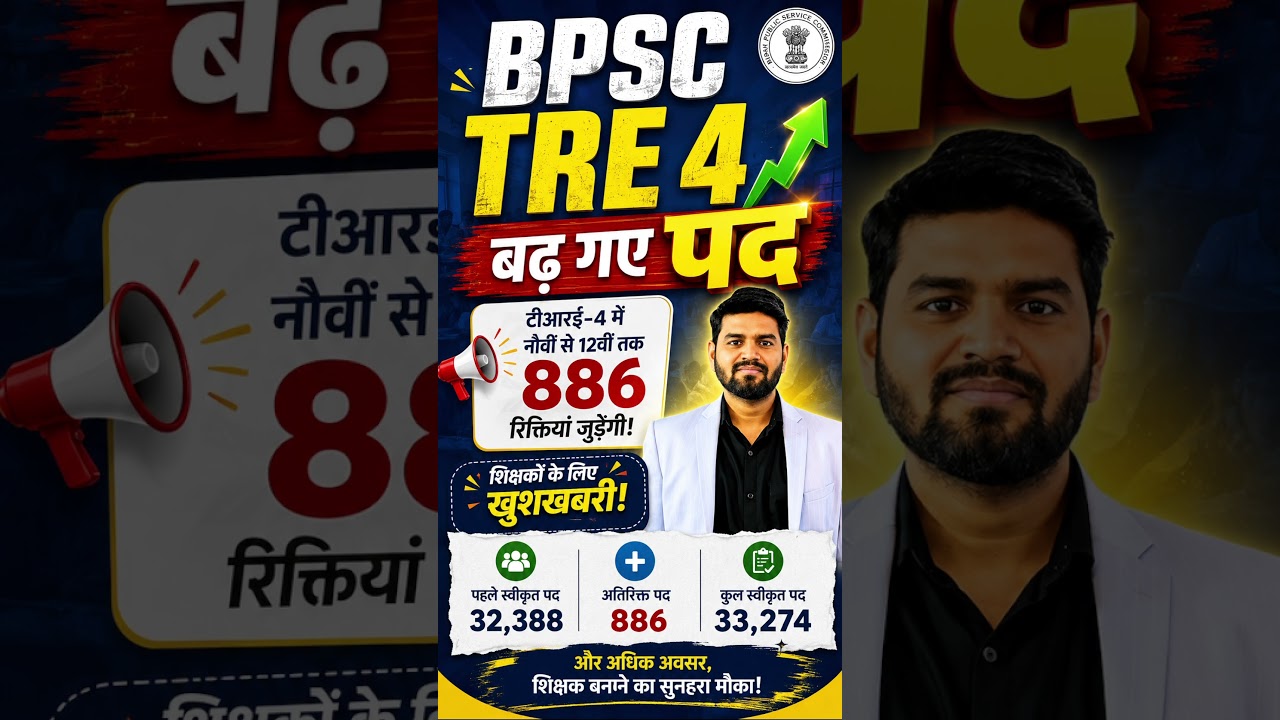 BPSC TRE 4 Vacancy Increased | 886 New Posts Added | BPSC TRE 4 New Vacancy 2026