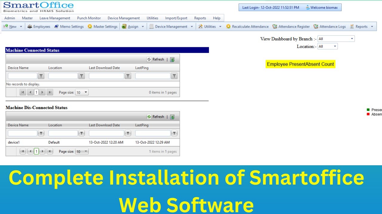 Complete Installation of Smartoffice Web Software with Biomax device | Smart office web application