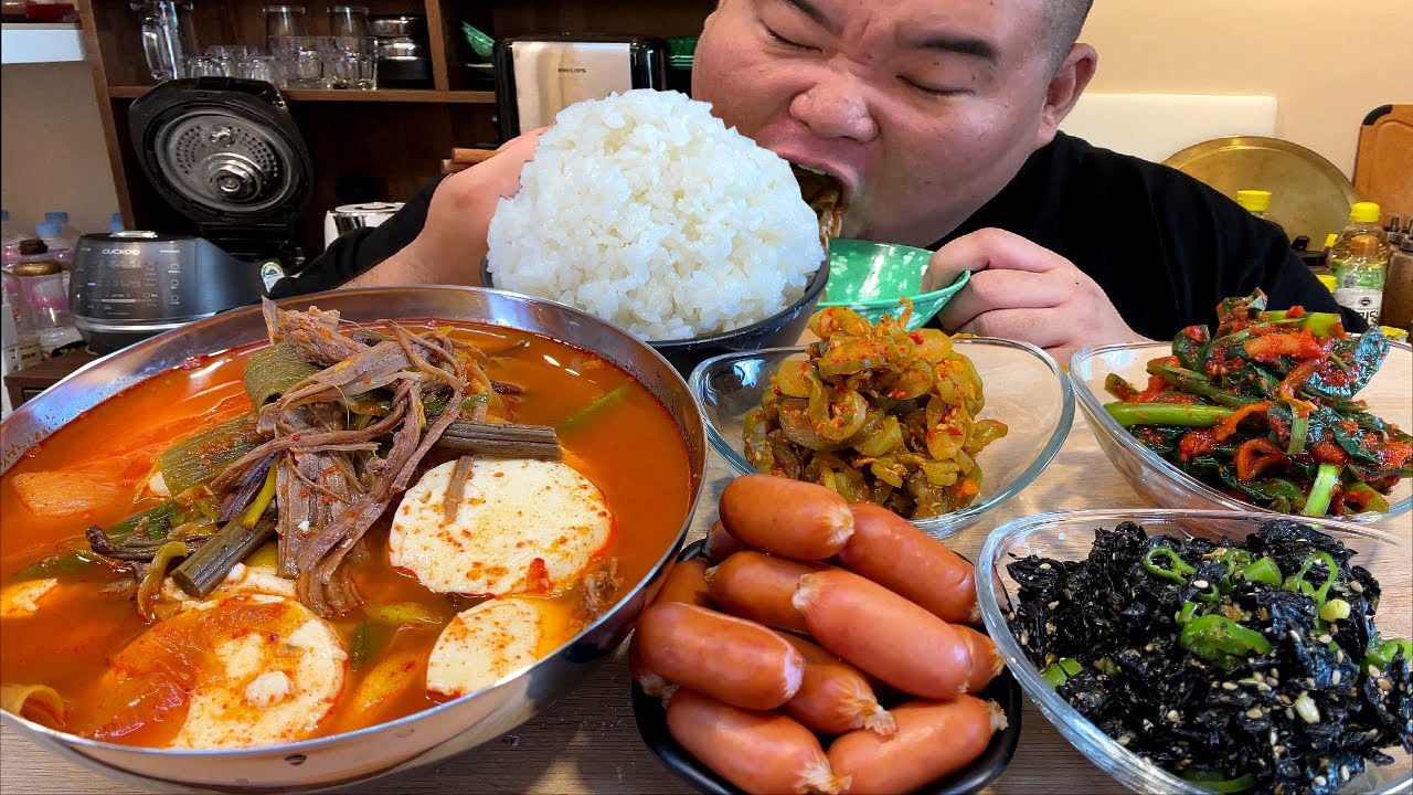 순두부육개장+땡초김자반+케일김치+비엔나소시지+오이지 한식요리 먹방 MUKBANG