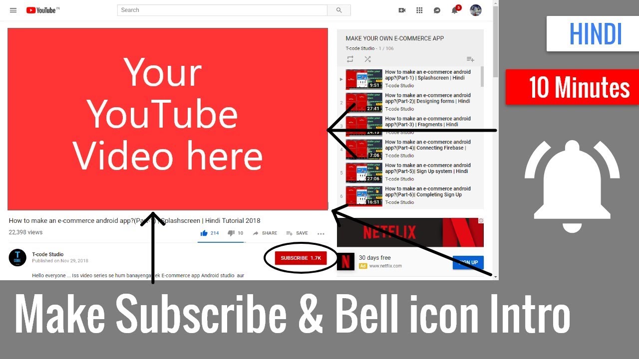 How to make Subscribe and Bell icon intro - for Youtubers (2019) - TCODE STUDIO