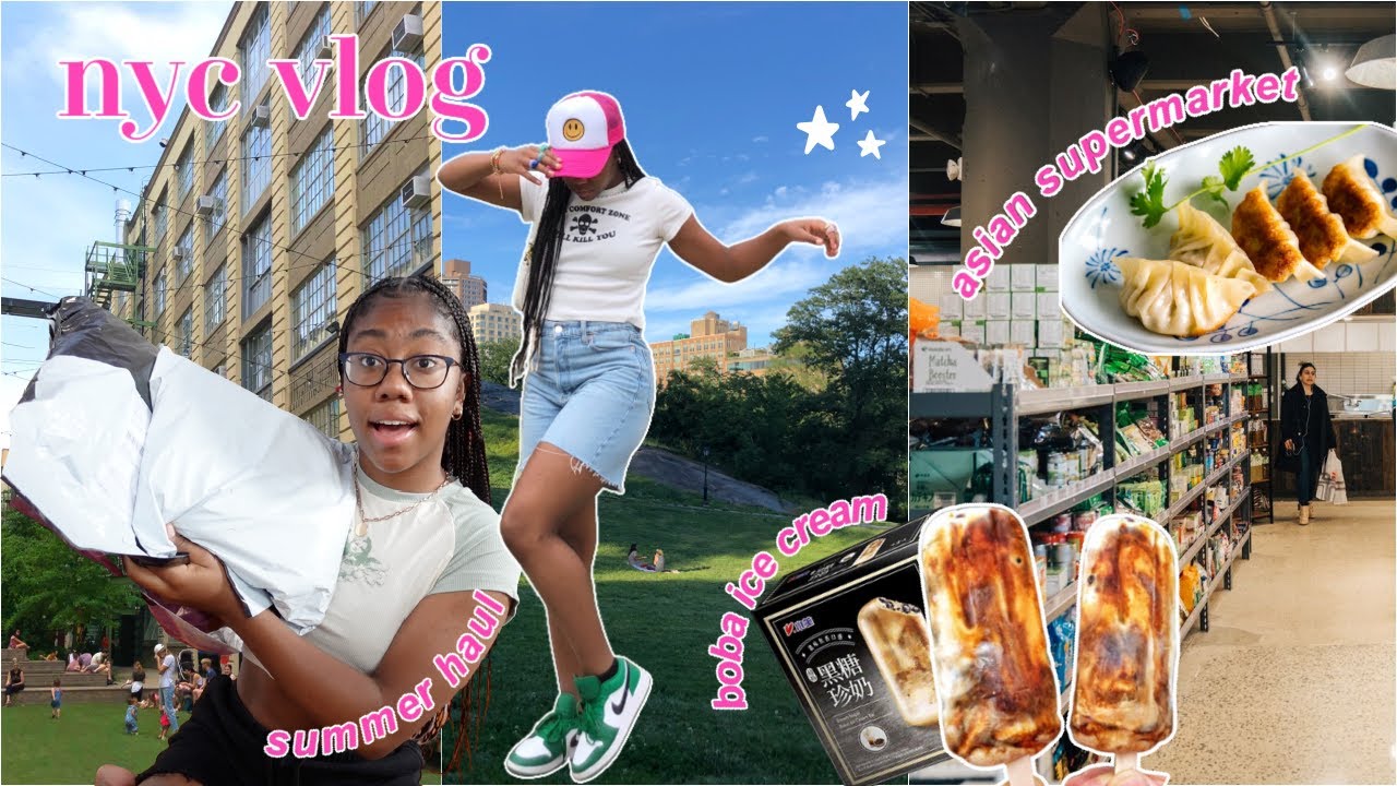 nyc vlog | huge summer try on haul, trying boba ice cream, asian supermarket haul