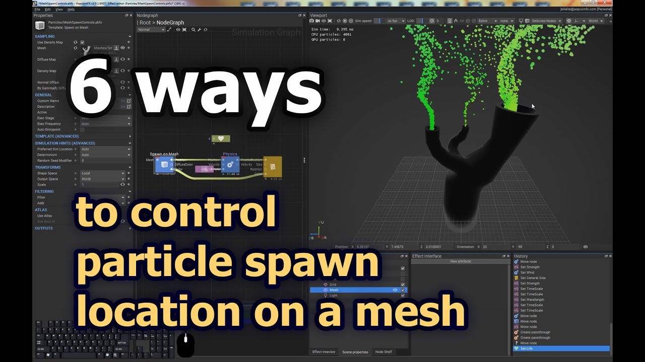 6 ways to control where particles spawn on a mesh, using PopcornFX
