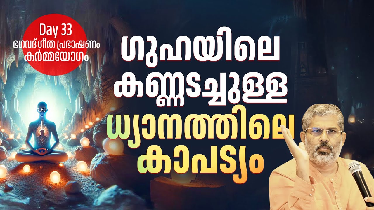 33 ഗുഹയിലെ കണ്ണടച്ചുള്ള ധ്യാനത്തിലെ കാപട്യം | ഭഗവദ്ഗീത കർമ്മയോഗം | Swami Sandeepananda Giri