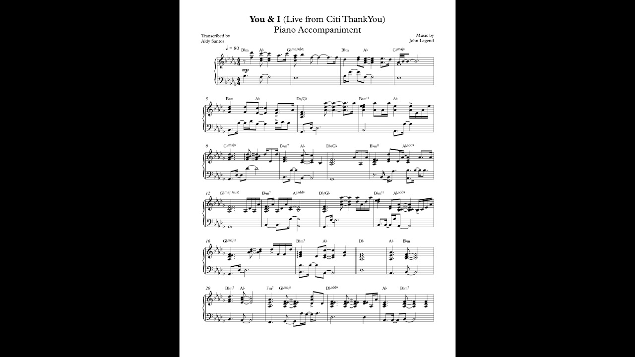 You & I - John Legend (Piano Accompaniment) Live from Citi Thankyou