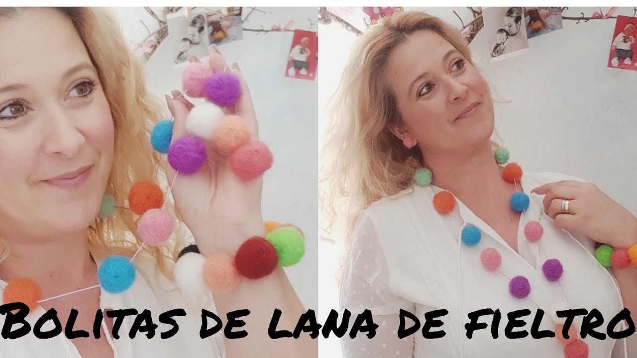 Bolitas de lana de fieltro natural.