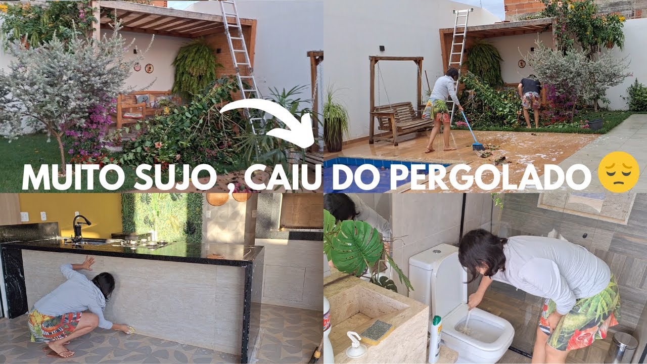 FAXINA muita SUJEIRA , DEU MUITO TRABALHO a VENTANIA DERRUBOU a PLANTA do PERGOLADO 😥