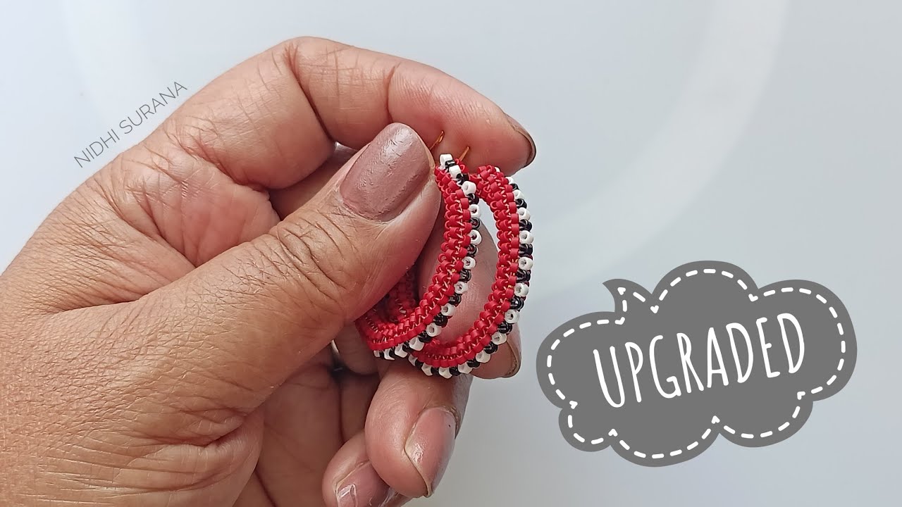 Miyuki Delica Tutorial: Brick Red Hoops with a B&W Accent Band/Peyote Stitch Hoop Earrings tutorial 