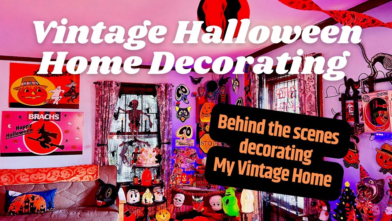 Vintage Halloween home decorating tour. Decorate with Blow molds, die cuts, antique Halloween & diy