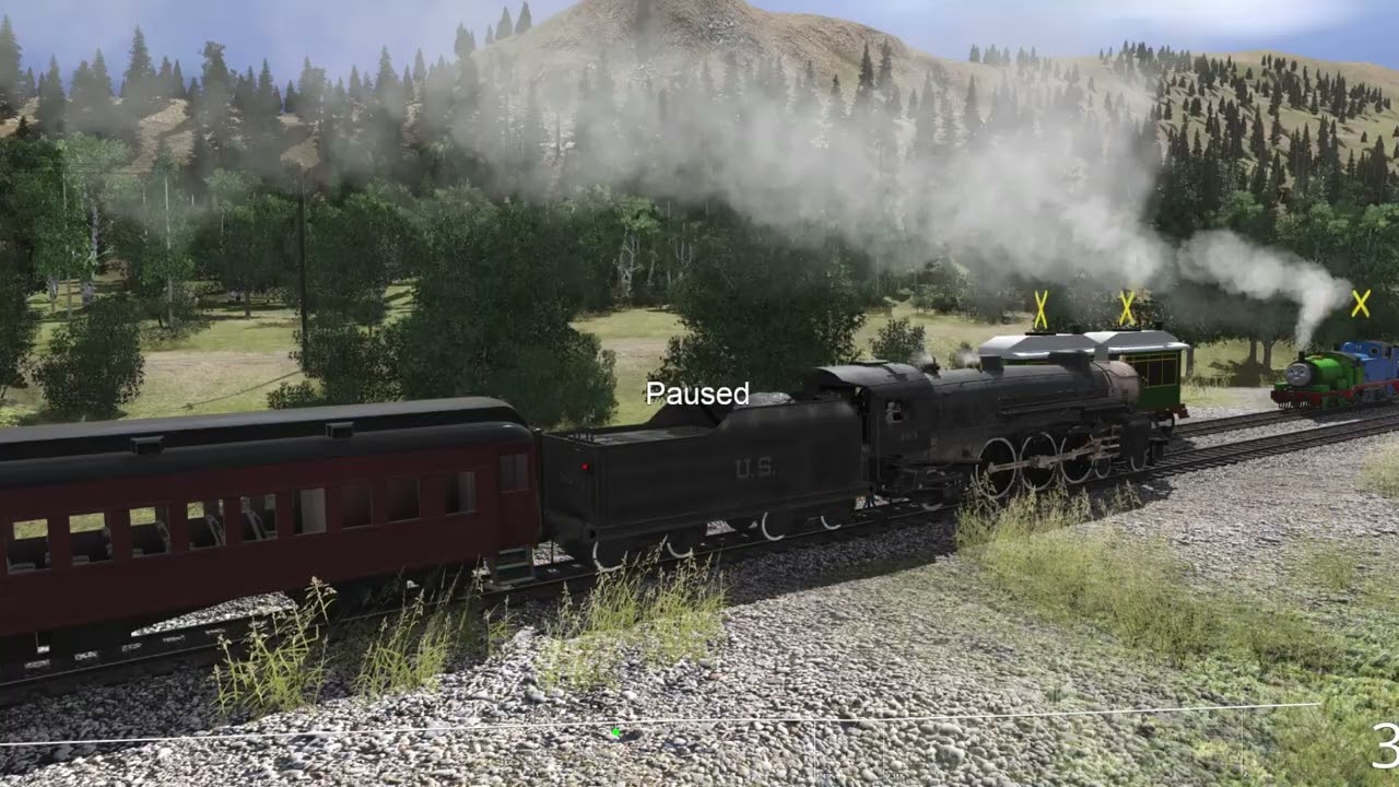 TRAINZ RAILROAD SIMULATOR - BIG BLACK TRAIN PASSES BY A TRAIN ACCIDENT ON THE RAILWAY TRACK
