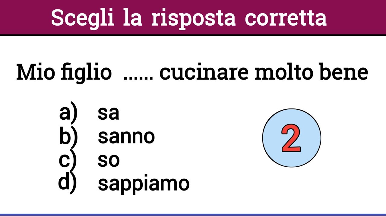 Italian quiz #344/Italiano per stranieri/Level A1/scegli la risposta corretta