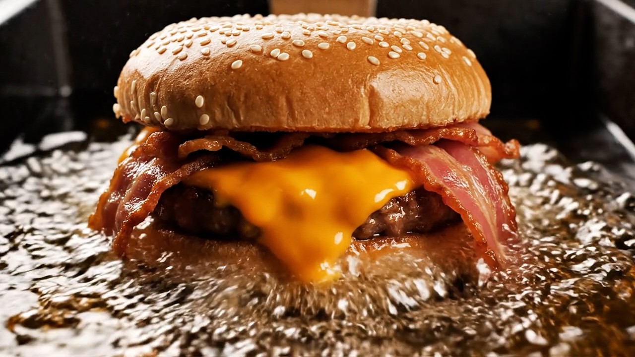 Crispy Bacon Cheeseburger ASMR | Deep Fry Sizzle & Melting Cheese (No Talking)
