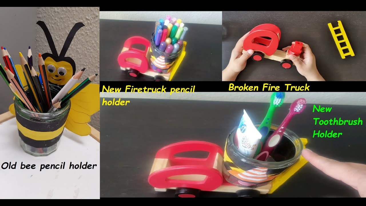 Reuse a Toy Firetruck into Pencil / Pen holder or Toothbrush holder. DIY Organizer for kids use