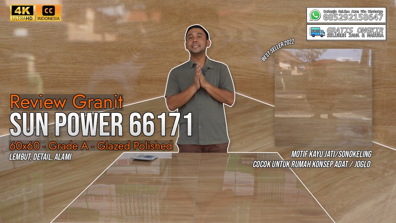 GRANIT MOTIF TEKSTUR KAYU JATI, LEMBUT & ALAMI BANGET. SUN POWER 66171 || REKOMEN UNTUK RUMAH JOGLO