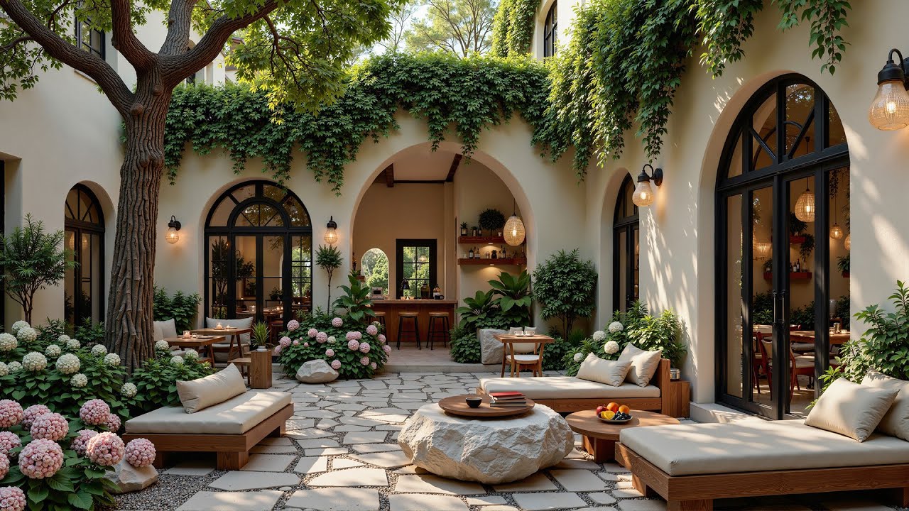 Tranquil Courtyard Café Jazz 🌿 Smooth Jazz and Calm Garden Vibes for Relaxation, Study and Work