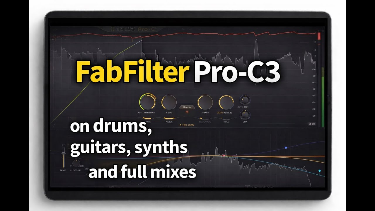 Testing FabFilter Pro-C3 on drums, guitars, synths and full mixes