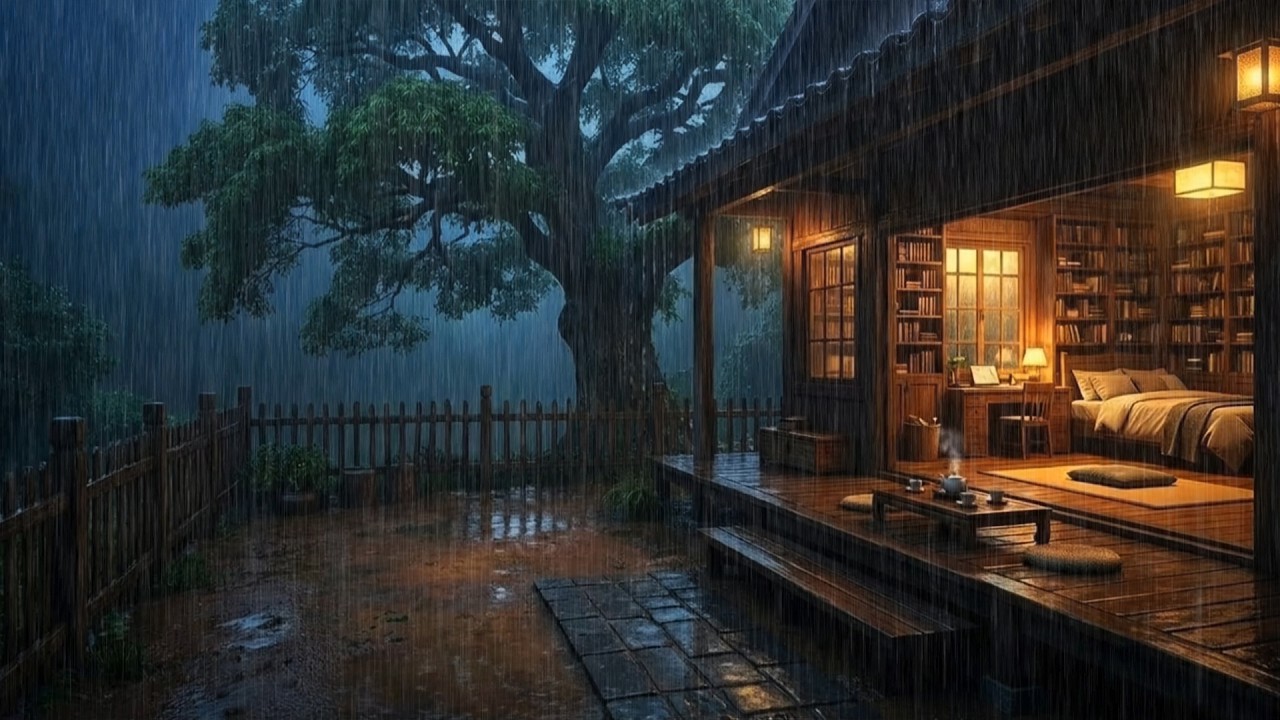 Cozy Forest Cabin in Deep Night Rain 🌧 Quite Your Mind & Drift Into Sleep