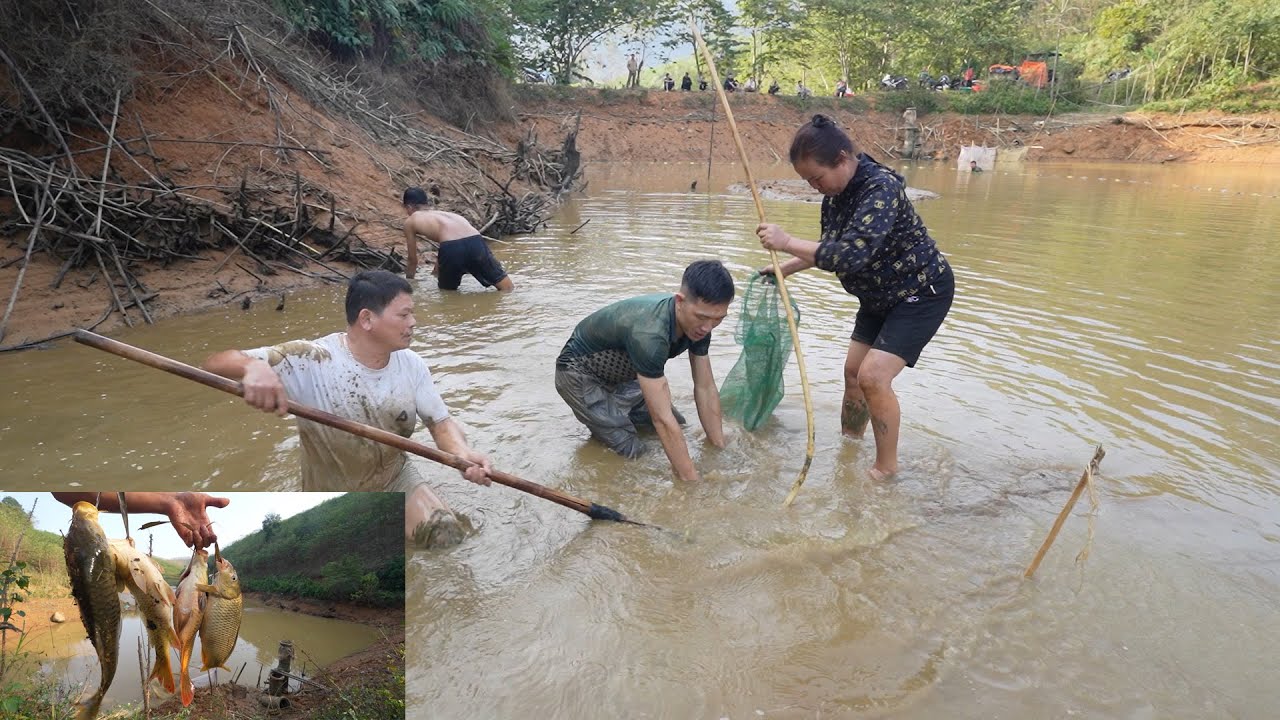 Về quê ăn Tết nhà bố mẹ tháo ao bắt cá - Đại tiệc cá đốt người Tày ngay bờ ao ngon thật