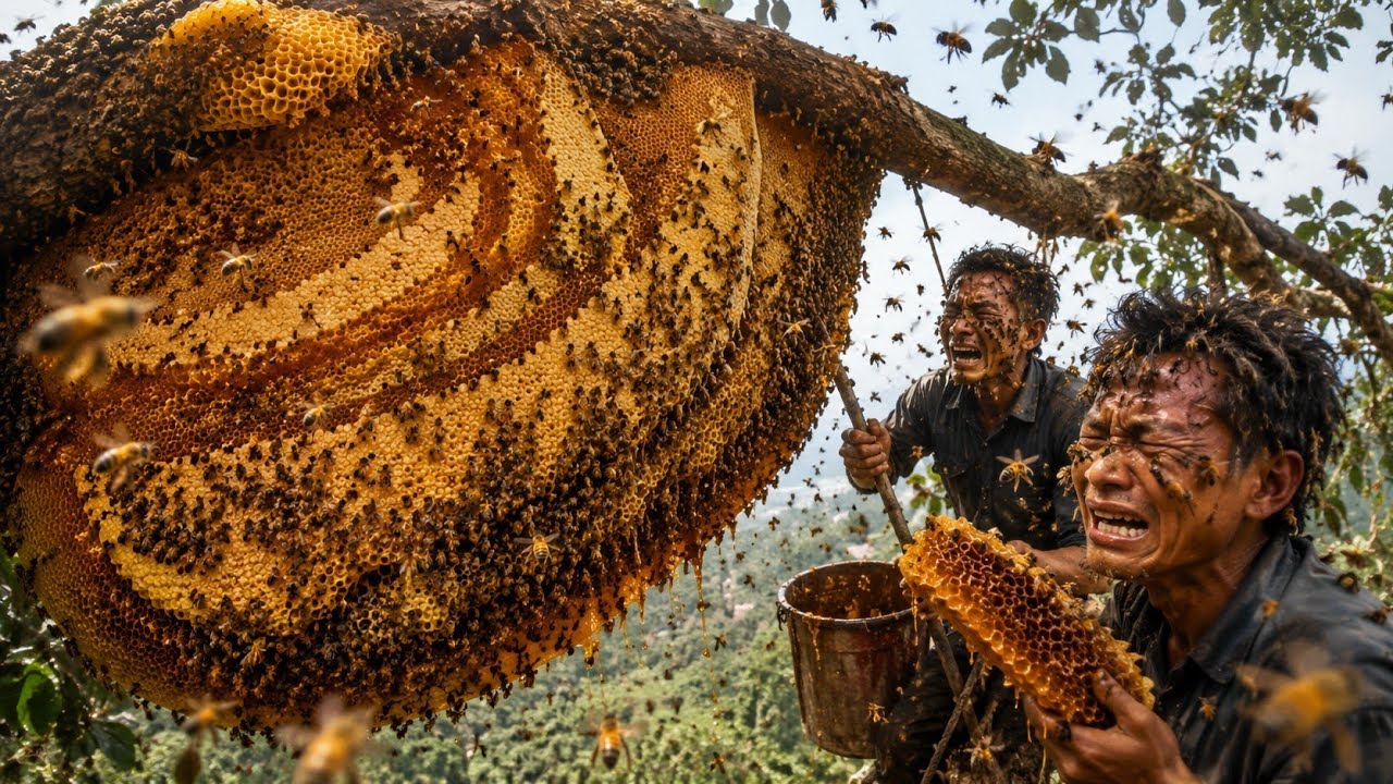 Traditional Wild Honey Hunting Skills in the Deep Jungle   Wild Forest Honey