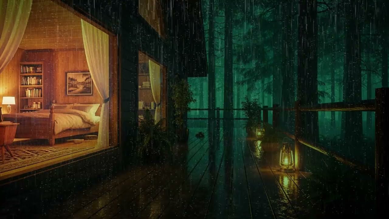 A Quiet Cabin Hidden in the Rain — Soft Rain Sounds at Night and Warm Light for Peaceful Sleep