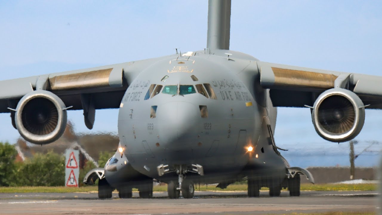 VERY LOUD C-17 GLOBEMASTER TAKEOFF | UAE Air Force | Prestwick Airport PIK