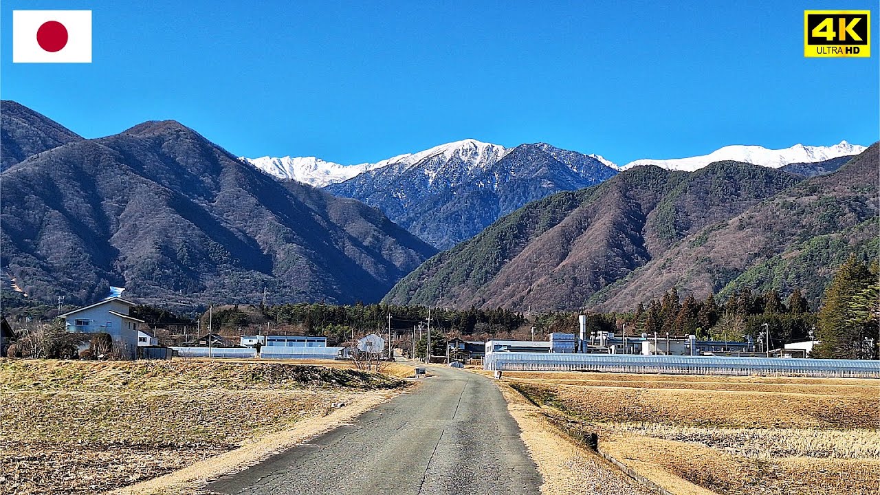 【4K】日本鄉下風景｜平地就能遠眺壯麗雪山與田園｜長野駒根市