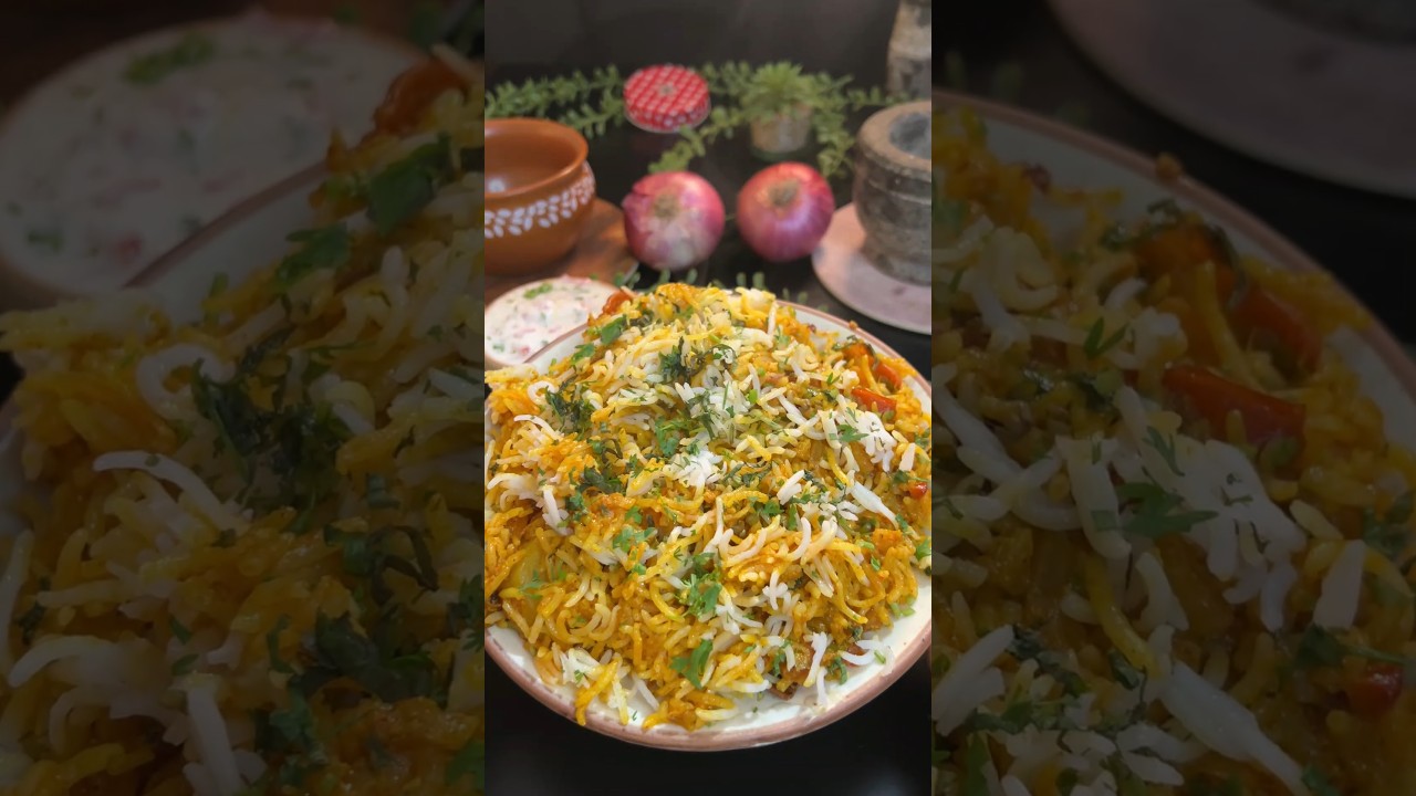 VEG BIRYANI 💕🤩 #biryani #vegbiryani #vegbiriyanirecipe #vegpulao #biryanilovers #pulaorecipe #dinner