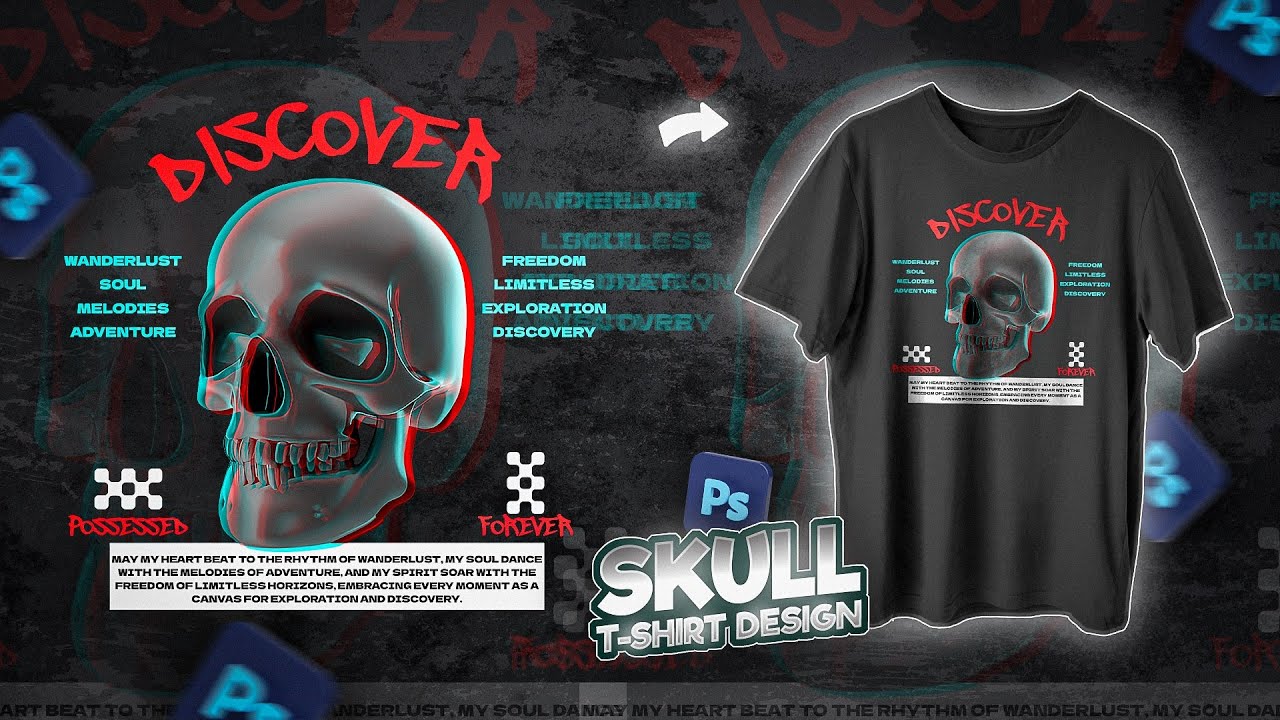 How To Design T-Shirts? (Full Process) || Glitchy Skull Streetwear Design Tutorial