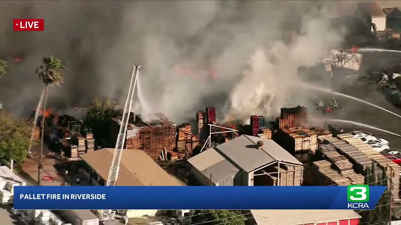 Here's a view over a pallet fire in Riverside