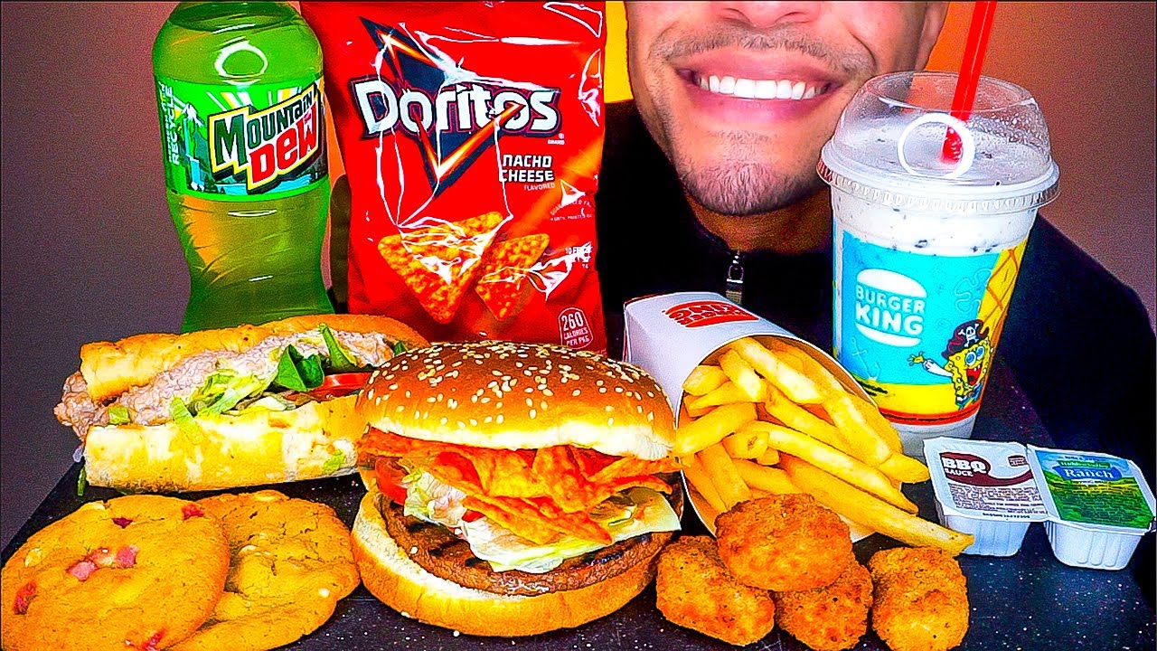 ASMR BURGER KING VS SUBWAY CHALLENGE WHOPPER CHEESEBURGER NUGGETS JERRY MUKBANG EATING SOUND COMMERC